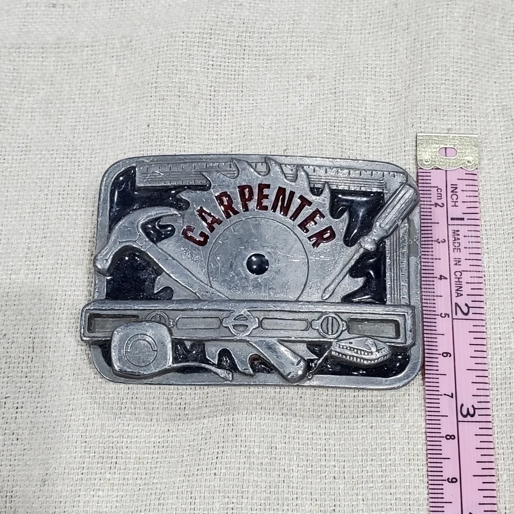 VINTAGE CARPENTER BELT BUCKLE SILVER METAL C&J INC 1994